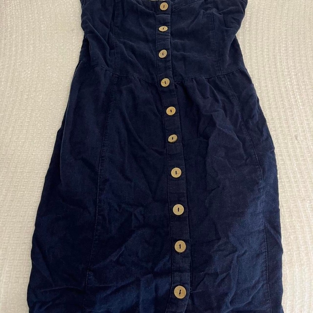 Maurices Navy Blue Linen Mini-Dress SZ M Hipster Coquette Summer Beachy Vacation
